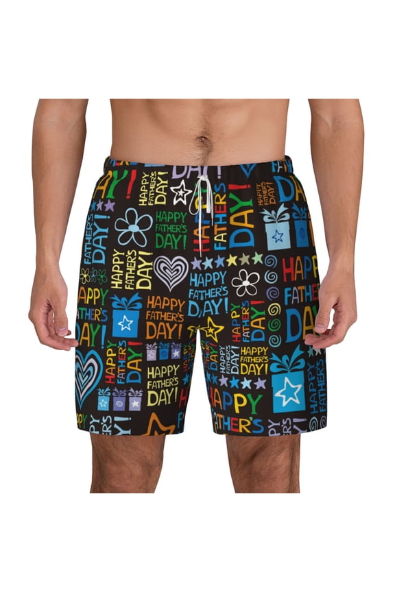 Happy Father Day Print Men'S Swim Trunks With Compression Liner 7 Inch Inseam Quick Dry Swim Shorts