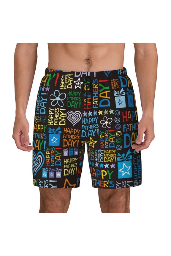 Happy Father Day Print Men'S Swim Trunks With Compression Liner 7 Inch Inseam Quick Dry Swim Shorts