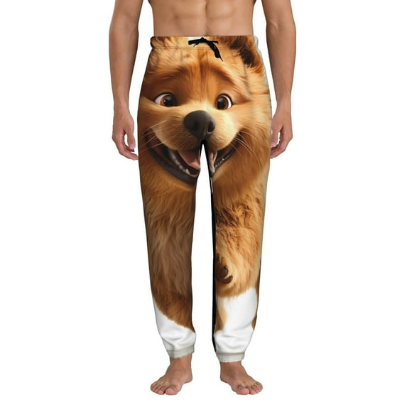 Kdxio Happy Fluffy Running Dog Pattern Joggers,Sweatpants for Men with Pockets-Medium