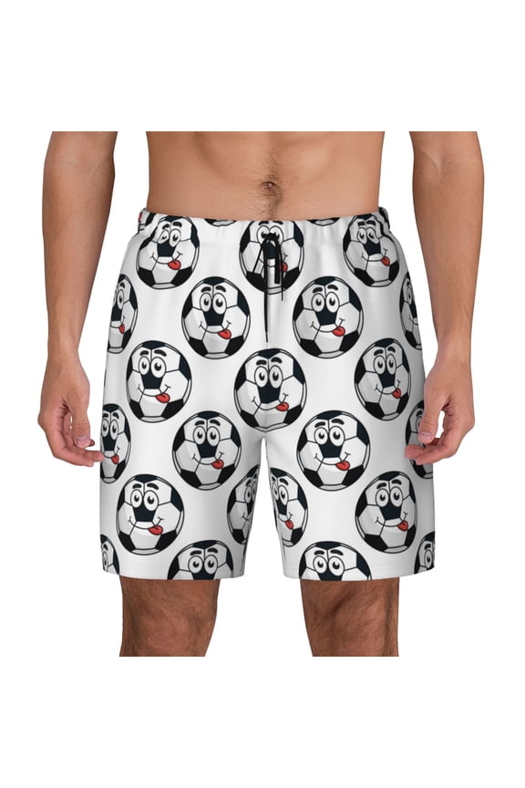 Happy Football Print Men's Swim Trunks with Compression Liner 7 Inch Inseam Quick Dry Swim Shorts