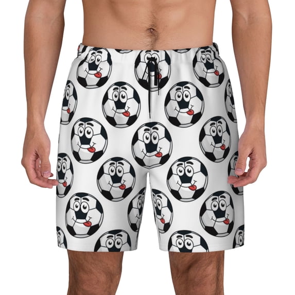 Kdxio Happy Football Print Men's Swim Trunks with Compression Liner 7 Inch Inseam Quick Dry Swim Shorts