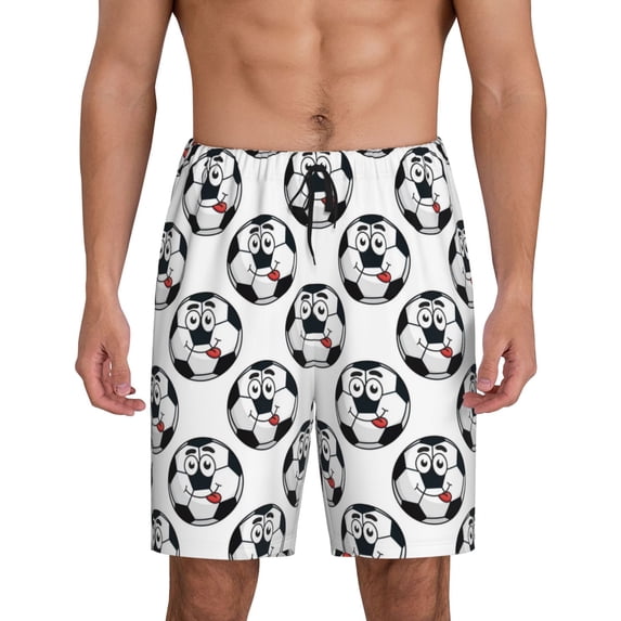 Kdxio Happy Football Print Mens Sleep Shorts Bottoms Soft Comfy Pajama Wear Pants with Drawstring Pockets