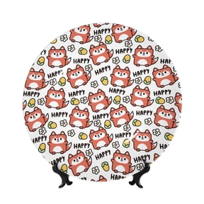Kdxio Happy Foxy Faces Bone China Decorative Plate Ceramic Decorative Plate for Home Office Wall Stand Decorative Plates for Home Bedroom-8in