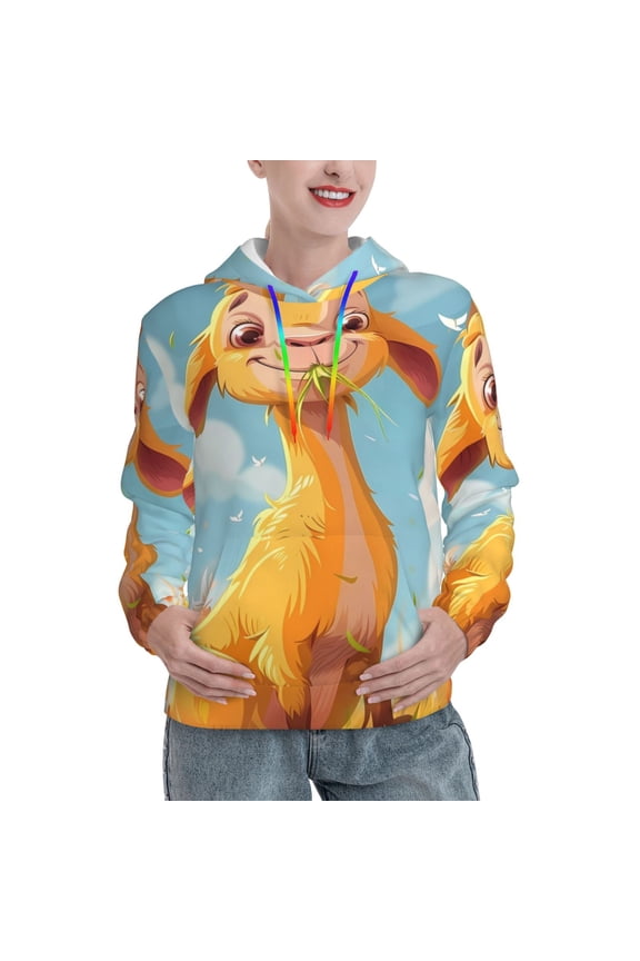 Happy Goat In Meadow Print Womens Oversized Hoodies Sweatshirts Hooded Pullover Tops Sweaters Casual-Medium