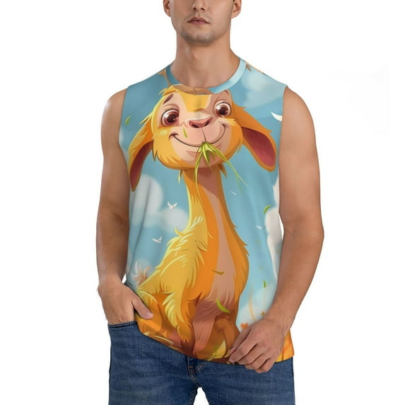 Kdxio Happy Goat In Meadow for Men's Muscle T-shirt,Sleeveless for Workout Running Athletic Gym Lounge Casual