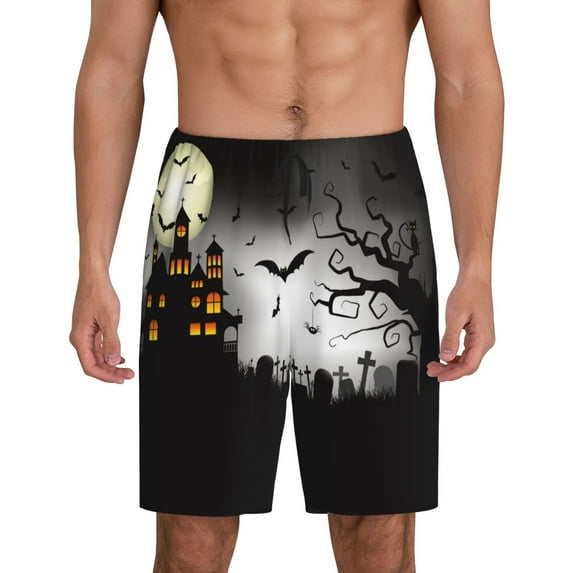 Kdxio Happy Halloween 1 Print Mens Sleep Shorts Bottoms Soft Comfy Pajama Wear Pants with Drawstring Pockets