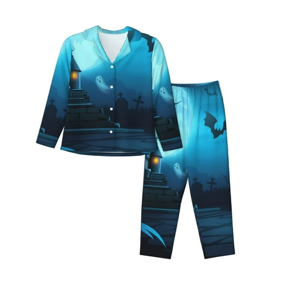 Kdxio Happy Halloween-1 Women's Pajama Sets Long Sleeve Button Down Sleepwear Nightwear Soft Pjs Lounge Sets-Small