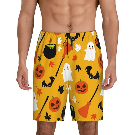 Kdxio Happy Halloween 3 Print Mens Sleep Shorts Bottoms Soft Comfy Pajama Wear Pants with Drawstring Pockets