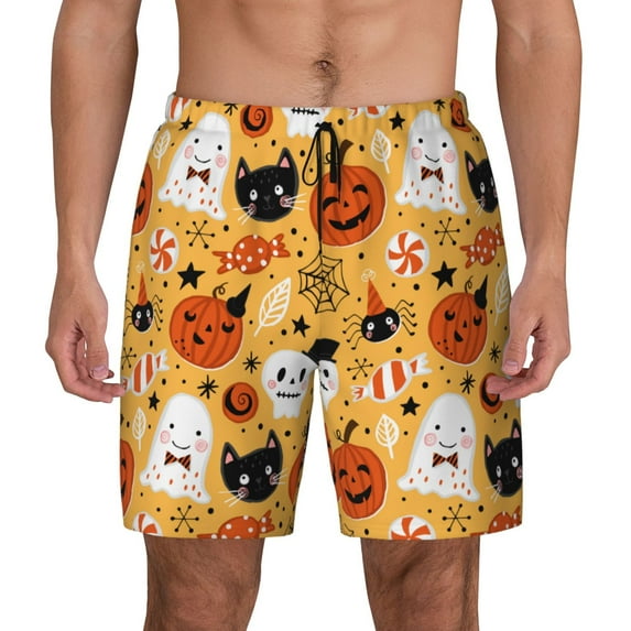 Kdxio Happy Halloween 5 Print Men'S Swim Trunks With Compression Liner 7 Inch Inseam Quick Dry Swim Shorts