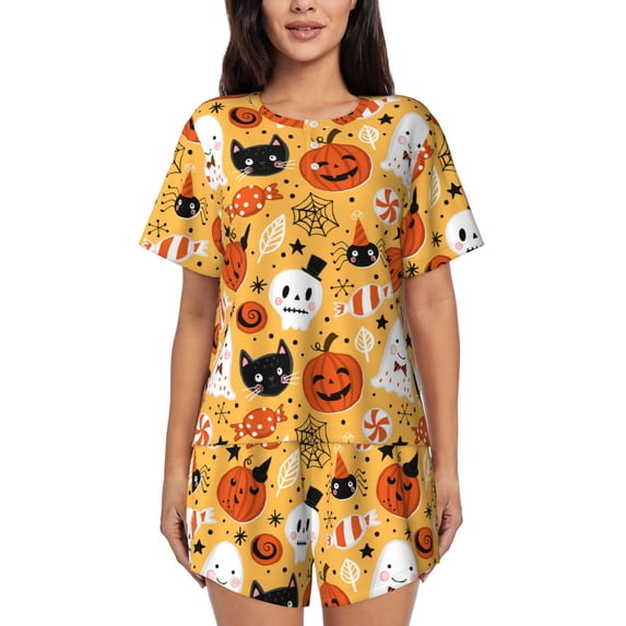 Kdxio Happy Halloween 5 Print Pajamas Sets for Women Short-Sleeved Pjs with Lounge Shorts Two Piece Sleepwear S-4XL