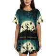 thumbnail image 1 of Kdxio Happy Halloween 8 Print Pajamas Sets for Women Short-Sleeved Pjs with Lounge Shorts Two Piece Sleepwear S-4XL, 1 of 8