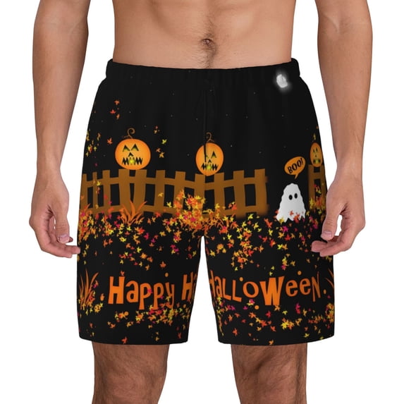 Kdxio Happy Halloween Print Men'S Swim Trunks With Compression Liner 7 Inch Inseam Quick Dry Swim Shorts