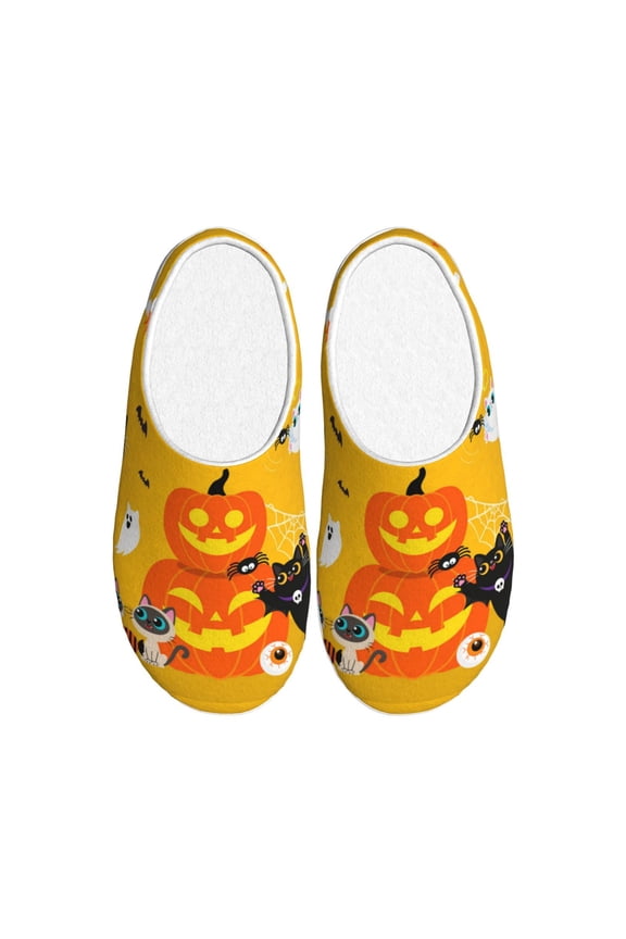 Happy Halloween1 Women's Men's Slippers Plush Slip-On House Slipper for Winter Indoor Soft Cushion Non-slip Fluffy Slides Slippers-35/36