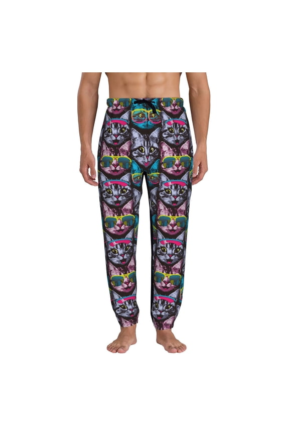 Happy Kitten Faces Pattern Joggers,Sweatpants for Men with Pockets-X-Large