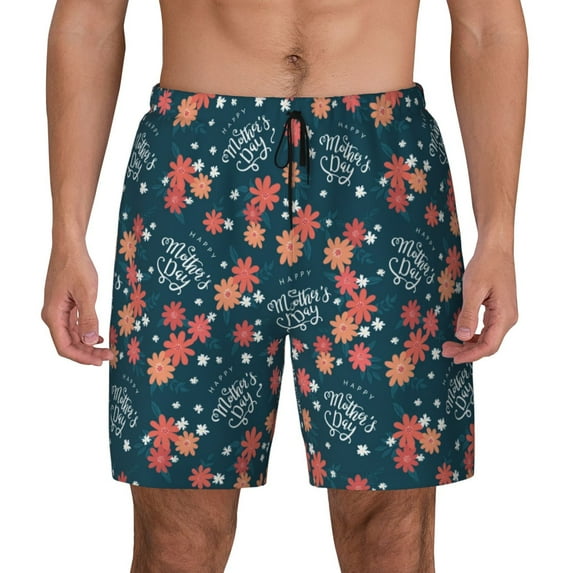 Kdxio Happy Mother'S Day Print Men'S Swim Trunks With Compression Liner 7 Inch Inseam Quick Dry Swim Shorts