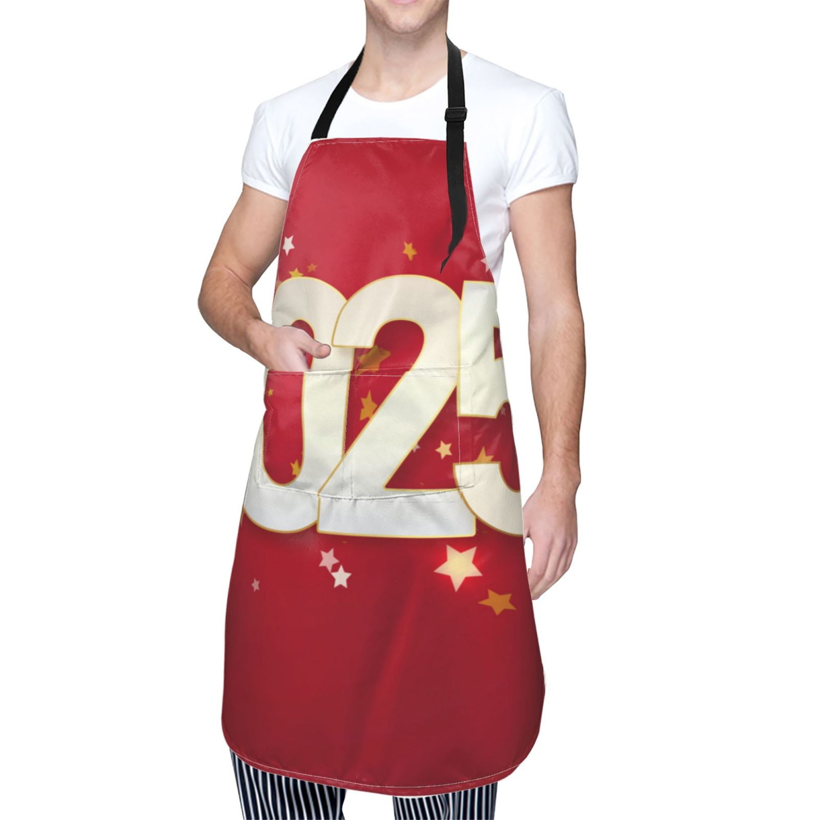 Kdxio Happy New 2025 Year Apron with Pockets Adjustable Kitchen Aprons for Men Women Waterproof Aprons for Cooking,Drawing,Crafting, Baking Household Cleaning