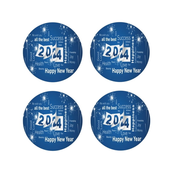 Kdxio Happy New Year 2024 Funny Coasters,4 Pcs Leather Coasters,Housewarming Gifts,Protect Furniture From Water Marks Scratch And Damage