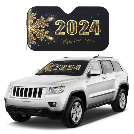 Kdxio Happy New Year 2024 Print Windshield Sun Shade, Foldable Sun Blocker for Car,Truck,SUV Automotive Interior Sun Protection,Reflective Shade for Front Windshield(Small)