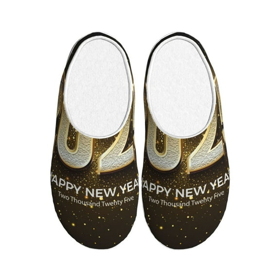 Kdxio Happy New Year 2025 E Women's Men's Slippers Plush Slip-On House Slipper for Winter Indoor Soft Cushion Non-slip Fluffy Slides Slippers-35/36