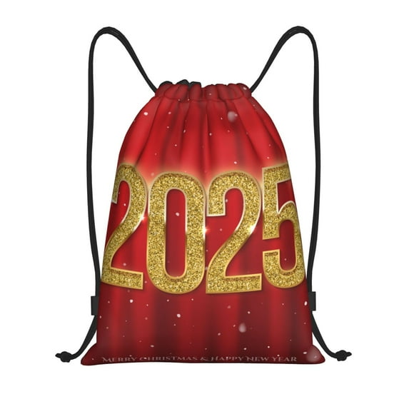 Kdxio Happy New Year 2025 F Print Drawstring Backpack Bag,Waterproof Draw String Back Sack, Gym Drawstring Bags Swim Bag For Unisex