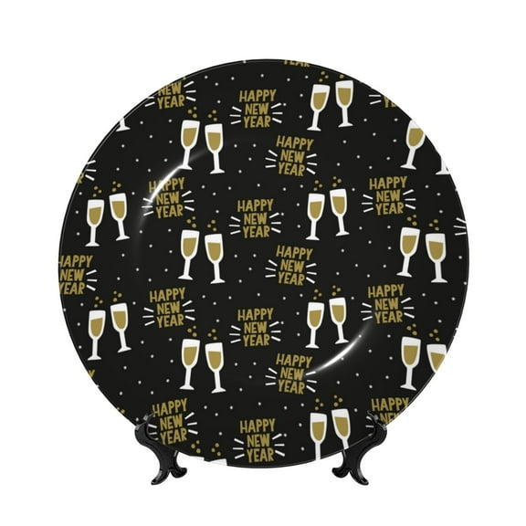 Kdxio Happy New Year Bone China Decorative Plate Ceramic Decorative Plate for Home Office Wall Stand Decorative Plates for Home Bedroom-6in