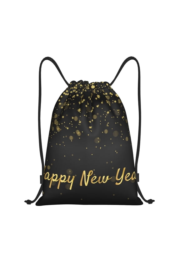 Happy New Year Print Drawstring Backpack Bag,Waterproof Draw String Back Sack, Gym Drawstring Bags Swim Bag For Unisex