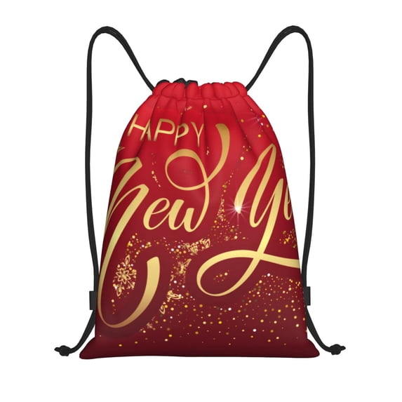 Kdxio Happy New Year2 Print Drawstring Backpack Bag,Waterproof Draw String Back Sack, Gym Drawstring Bags Swim Bag For Unisex