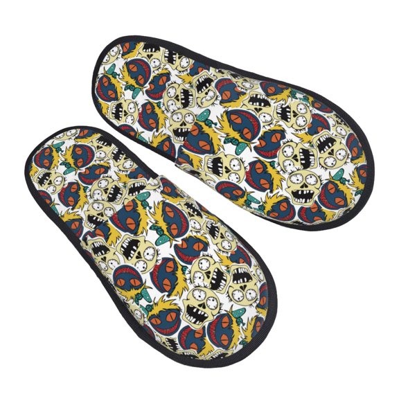 Kdxio Happy Skeleton Pattern Slippers for Women Memory Foam Fuzzy House Slippers Bedroom Non-slip Warm Womens Slippers