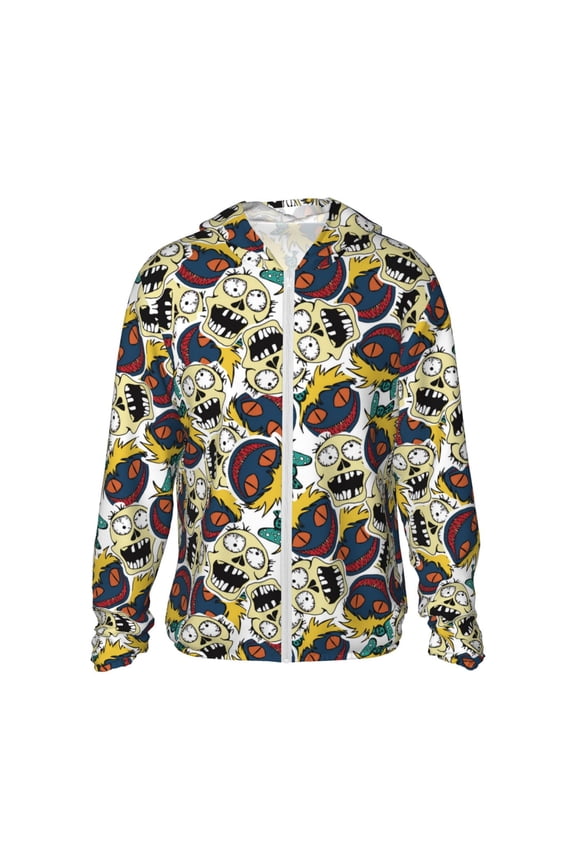 Happy Skeleton Print Women Men Sun Protection UPF 50+ Jackets Zip Up Long Sleeve Hoodie Hiking Lightweight with Pockets