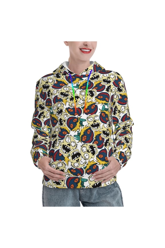 Happy Skeleton Print Womens Oversized Hoodies Sweatshirts Hooded Pullover Tops Sweaters Casual-X-Large