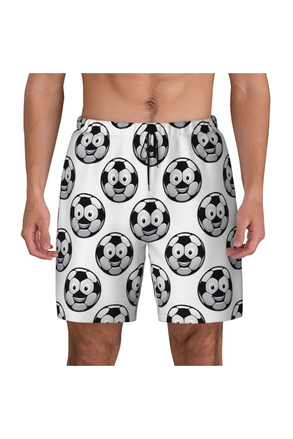 Happy Soccer Print Men's Swim Trunks with Compression Liner 7 Inch Inseam Quick Dry Swim Shorts