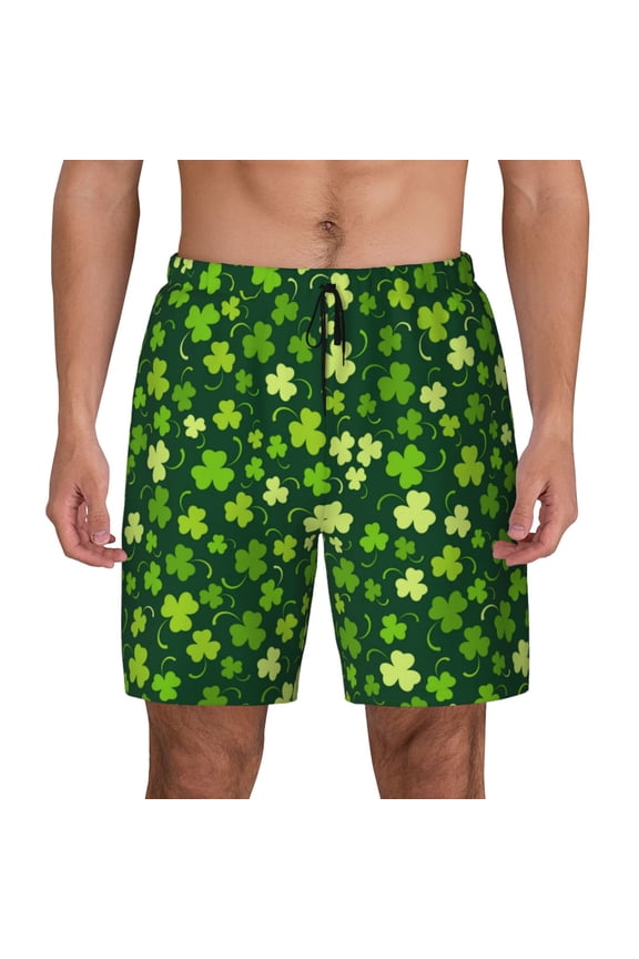 Happy St. Patrick'S Day Print Men'S Swim Trunks With Compression Liner 7 Inch Inseam Quick Dry Swim Shorts