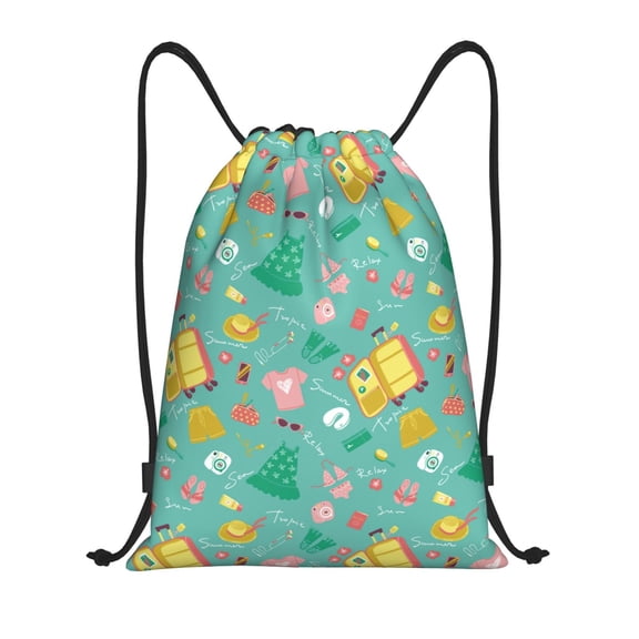 Kdxio Happy Summer Print Drawstring Backpack Bag,Waterproof Draw String Back Sack, Gym Drawstring Bags Swim Bag For Unisex