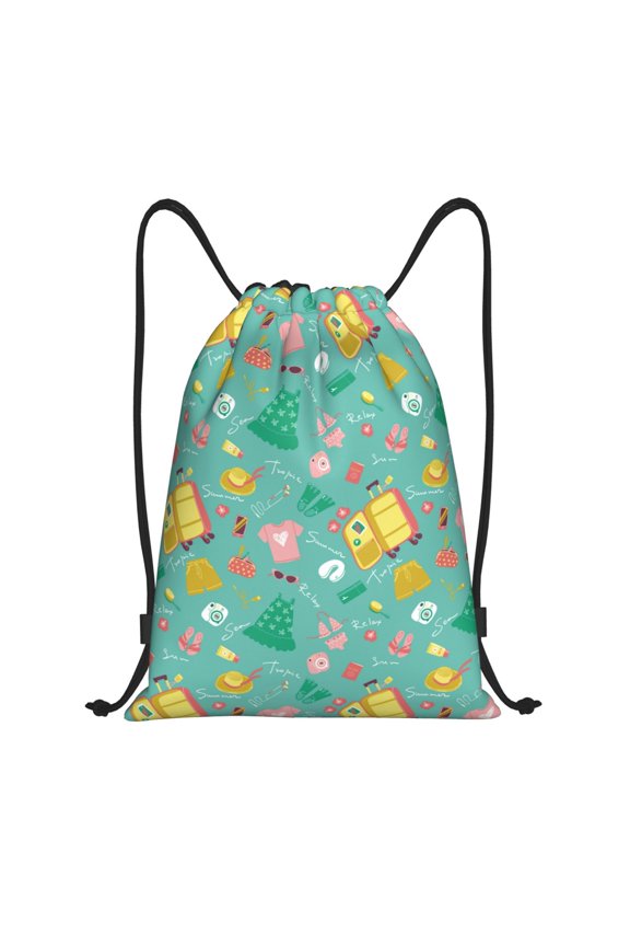 Happy Summer Print Drawstring Backpack Bag,Waterproof Draw String Back Sack, Gym Drawstring Bags Swim Bag For Unisex