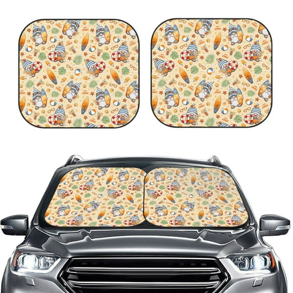 Kdxio Happy Summer With Gnome Print 2-Piece Sun Shade Front Windshield - Foldable Car Front Window Sunshades for Most Sedans SUV Truck