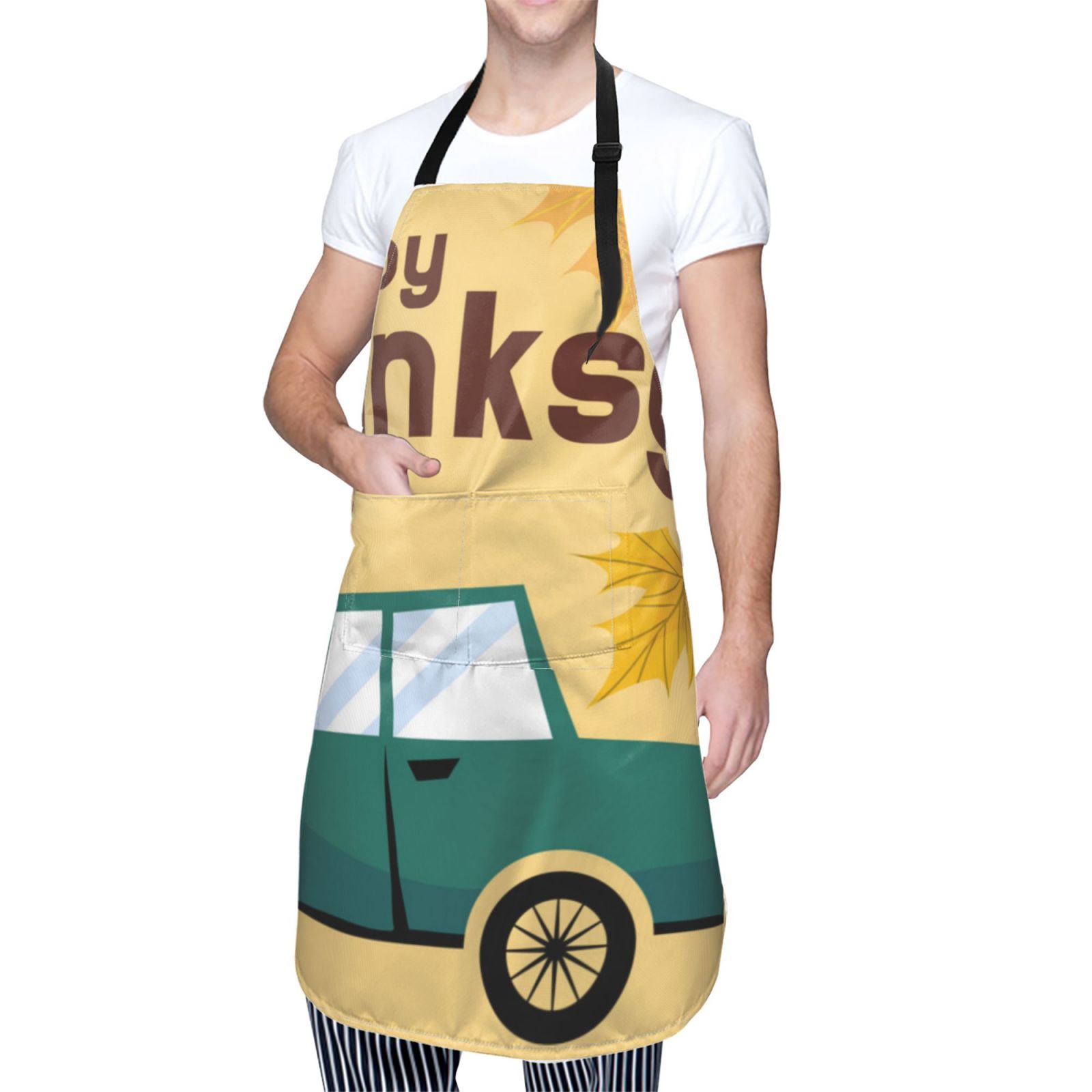 Kdxio Happy Thanksgiving Day Apron with Pockets Adjustable Kitchen Aprons for Men Women Waterproof Aprons for Cooking,Drawing,Crafting, Baking Household Cleaning