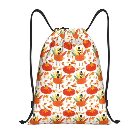 Kdxio Happy Thanksgiving Day1 Print Drawstring Backpack Bag,Waterproof Draw String Back Sack, Gym Drawstring Bags Swim Bag For Unisex