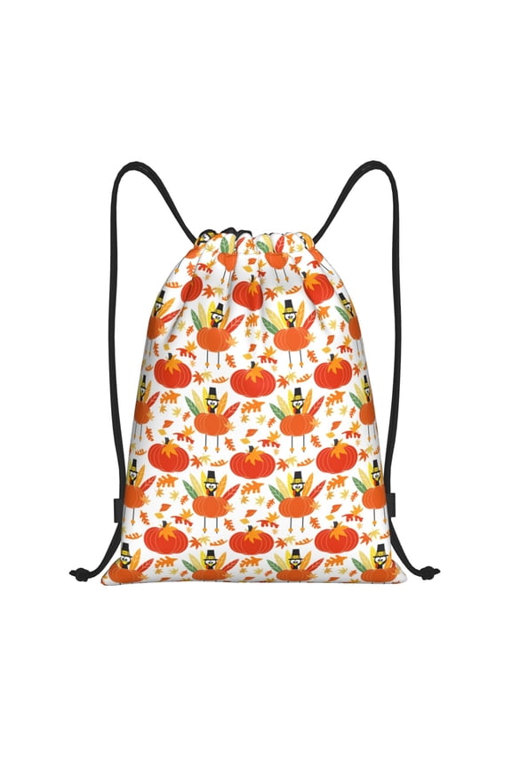 Happy Thanksgiving Day1 Print Drawstring Backpack Bag,Waterproof Draw String Back Sack, Gym Drawstring Bags Swim Bag For Unisex