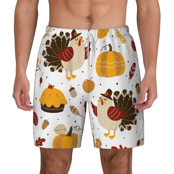 Kdxio Happy Thanksgiving Print Men'S Swim Trunks With Compression Liner 7 Inch Inseam Quick Dry Swim Shorts