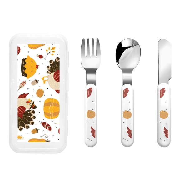 Kdxio Happy Thanksgiving Toddler Utensils Set - Kids Silverware Set, Set Kids Utensils Set with Case for Preschooler Children
