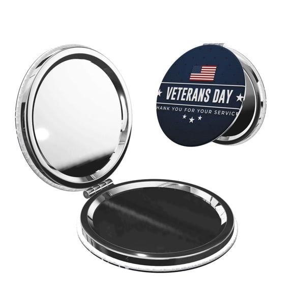 Kdxio Happy Veterans Day Pocket Mirror, 1X/2X Travel Makeup Mirror 2-Sided Folding Small Mirror Portable Double-Sided Magnifying Cosmetic Mirror for Gift-Round Shape