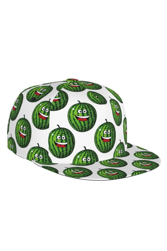 Happy Watermelon Print Snapback Hat for Men Women,Adjustable Baseball Cap
