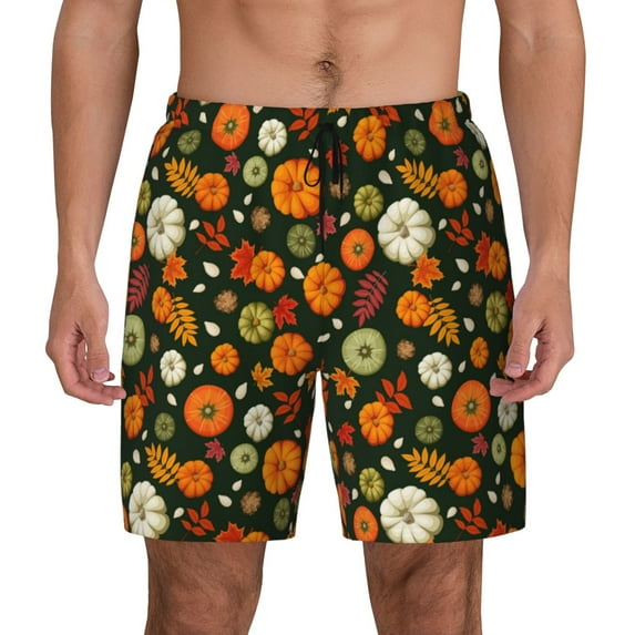 Kdxio Harvest Pumpkins Print Men's Swim Trunks with Compression Liner 7 Inch Inseam Quick Dry Swim Shorts