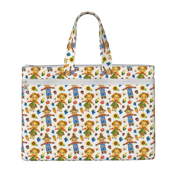 Kdxio Harvest Scarecrow Pattern File Tote Document Bag Business Briefcase Bag Document Organizer Tote Briefcase for Letter A4 Files Business Teacher Office Bag