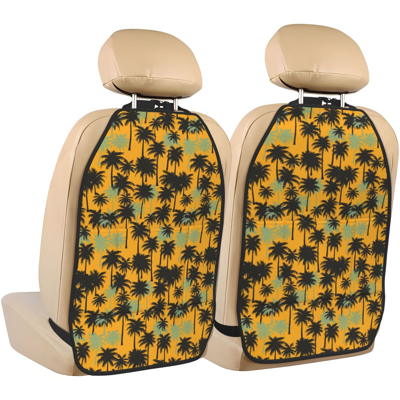 Kdxio Hawaii Palms Print 2 Pack Car Kick Mat Seat Cover Back Protector Mat with Pockets for Organizer Backseat Protector and Storage Anti Kick Pad for Vehicles