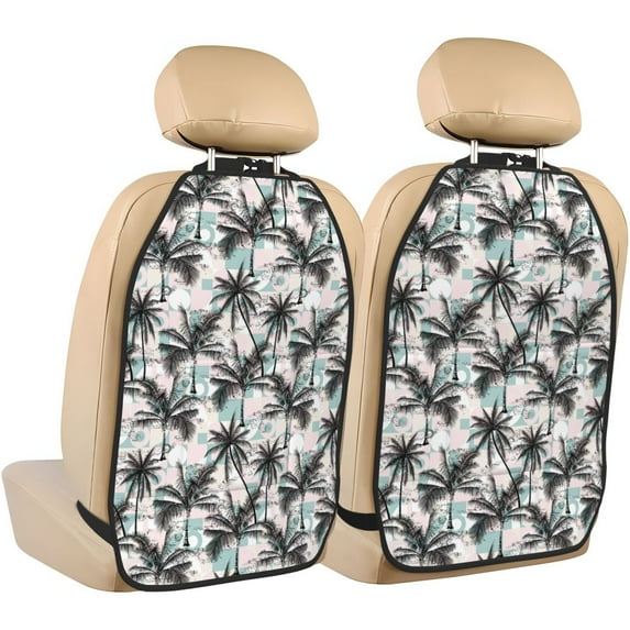 Kdxio Hawaii Palms Print 2 Pack Car Kick Mat Seat Cover Back Protector Mat with Pockets for Organizer Backseat Protector and Storage Anti Kick Pad for Vehicles