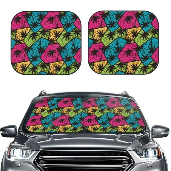 Kdxio Hawaii Palms Print 2-Piece Sun Shade Front Windshield - Foldable Car Front Window Sunshades for Most Sedans SUV Truck