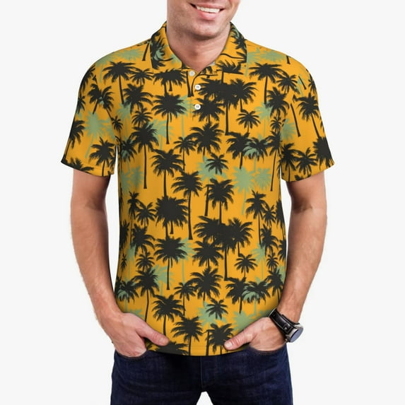 Kdxio Hawaii Palms Print Men's Short Sleeve Polo Shirt,Midweight Men's Shirt
