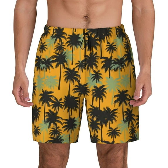 Kdxio Hawaii Palms Print Men's Swim Trunks with Compression Liner 7 Inch Inseam Quick Dry Swim Shorts