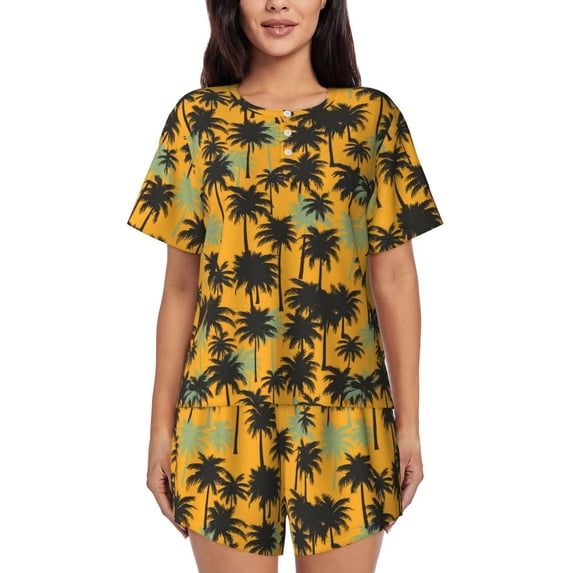 Kdxio Hawaii Palms Print Pajamas Sets for Women Short-Sleeved Pjs with Lounge Shorts Two Piece Sleepwear S-4XL